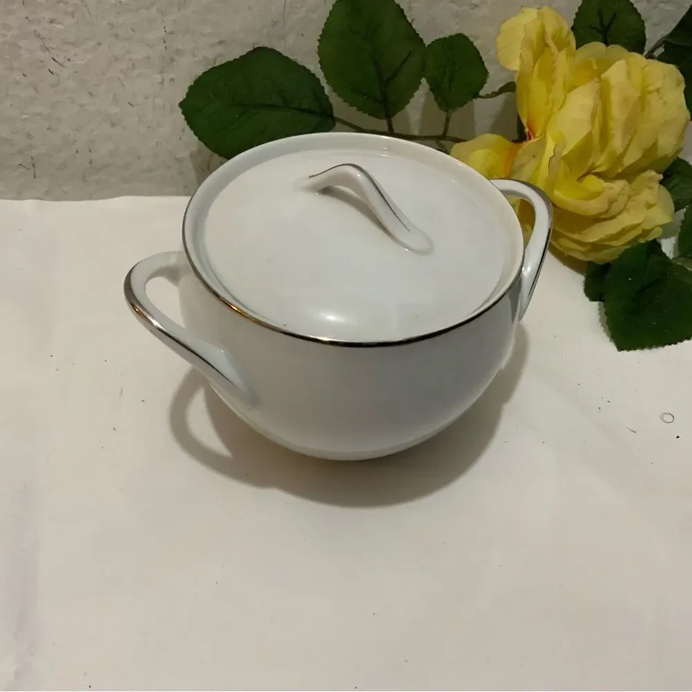 Vintage Style House Platinum Ring Fine China Set Japan sugar Bowl w Lid G17